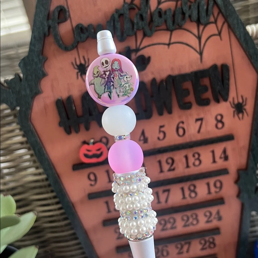 Nightmare Before Christmas Pink and Silver Beaded Pen